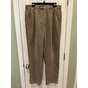 Berle Chunky Corduroy Pants Mens Size 34x33 Khaki Pleated‎ Straight Leg Vintage